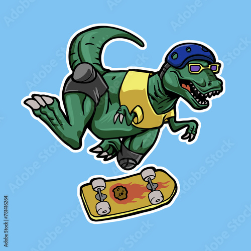 T Rex Dinosaur Riding on Skateboard Vector Cartoon T Rex Dinosaur Riding on Skateboard Vector Cartoon
