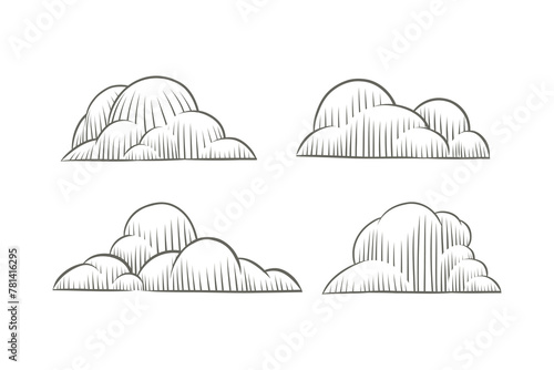 Engraving hand drawn clouds collection