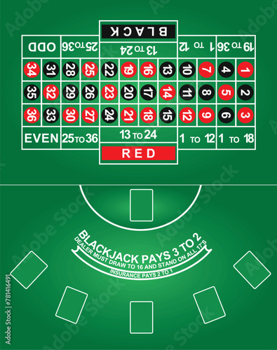 Green roulette mat. vector illustration