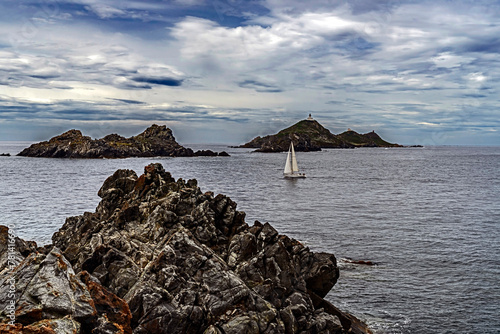 Small islands near the coast. Region Iles Sanguinaires, Island Corsica, France