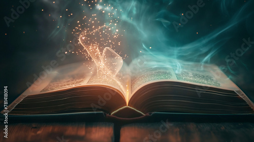 Magical book radiating sparkling lights, perfect for educational themes or fantasy book covers