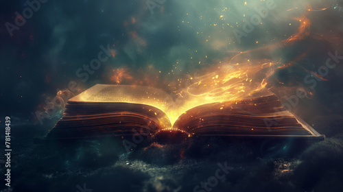 Mystical book engulfed in flames, perfect for fantasy book covers and magical themed advertisements