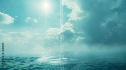 Peaceful water downpour in a serene ocean, a tranquil scene ideal for relaxation apps, meditation backgrounds, and wellness websites