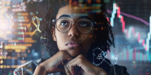 Young African-American Woman in Tech Workplace Contemplating Future Innovations