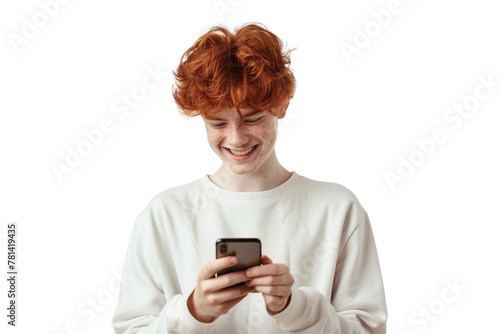 Wallpaper Mural Smiling Redhead Boy with Phone Torontodigital.ca