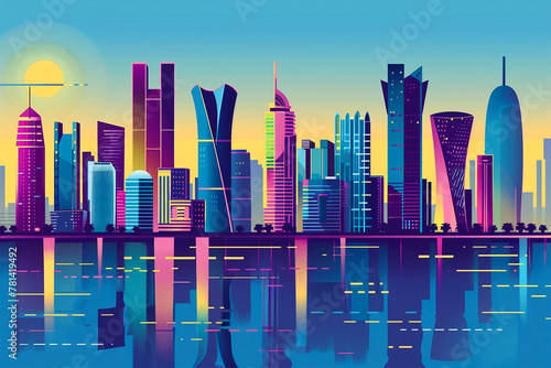 Doha flat vector gradient city skyline photo