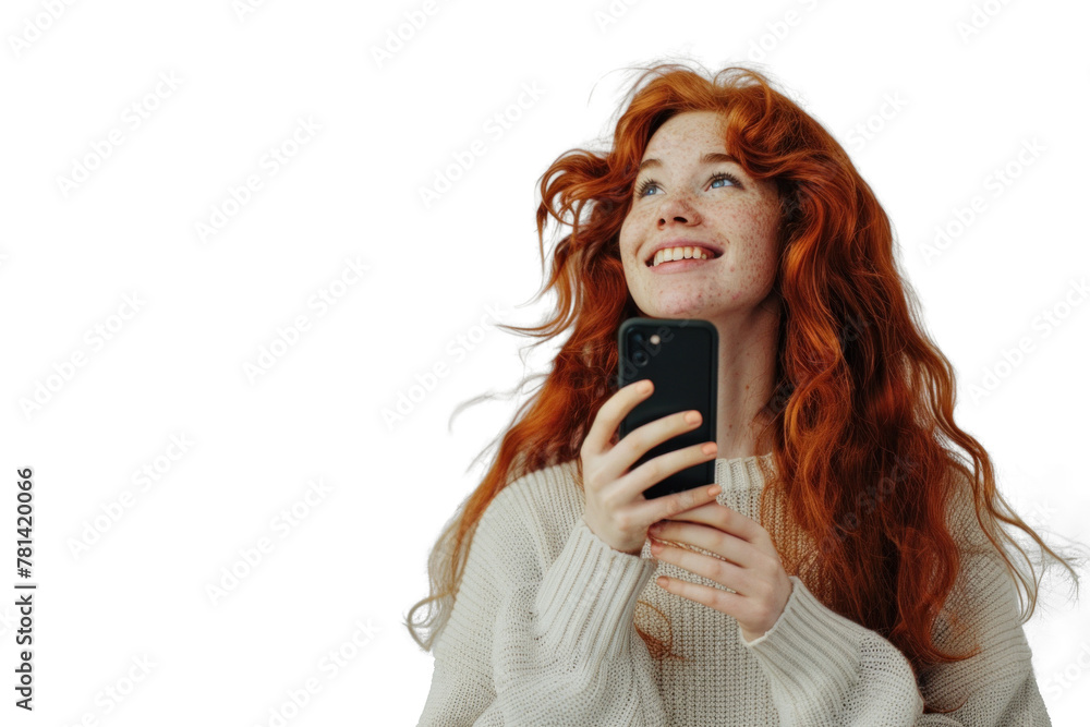 Redhead with Phone on Transparent Background Redhead with Phone on Transparent Background