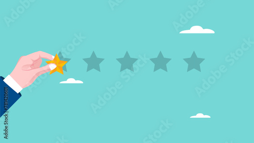 bad review or one star customer feedback, low rating result or disappointment concept, unhappy man giving one bad review star concept vector illustration