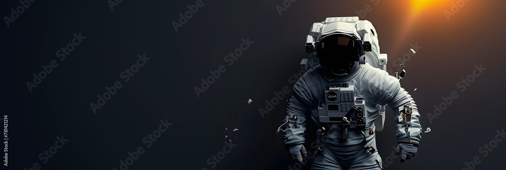 An astronaut pierces through a shadowy backdrop with a beam of light, echoing themes of hope and enlightenment