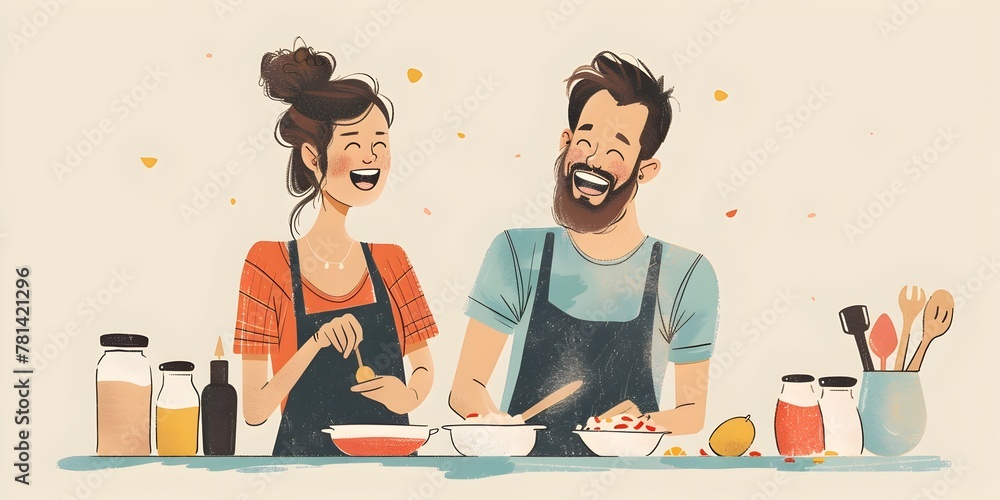 Joyful Couple Cooking a Delightful Meal Together in the Cozy Kitchen Sharing Laughter and Intimacy Joyful Couple Cooking a Delightful Meal Together in the Cozy Kitchen Sharing Laughter and Intimacy