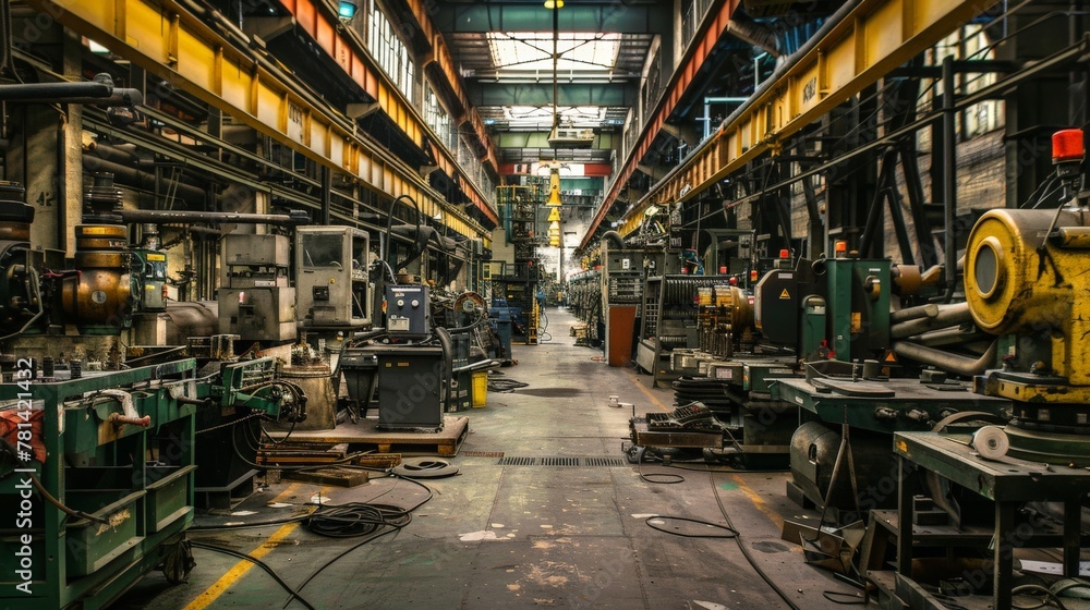 A wide shot of a workshop. The workshop is filled with tools and machinery. The workers are using the tools and machinery to repair and maintain the factory equipment. A wide shot of a workshop. The workshop is filled with tools and machinery. The workers are using the tools and machinery to repair and maintain the factory equipment.
