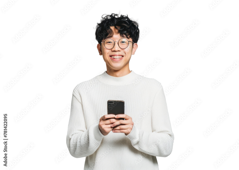 Smiling East Asian Man with Phone Smiling East Asian Man with Phone