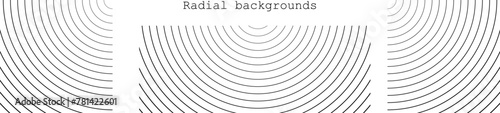 Set or circular stripe backgrounds. Abstract radial pattern. Square and rectangular monochrome backdrops. Vector illustration of sound wave irradiation or circular vibrations on the water surface. © A_Y_N