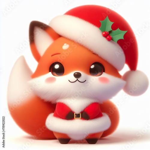 a cute fox wearing Christmas Santa Claus hat