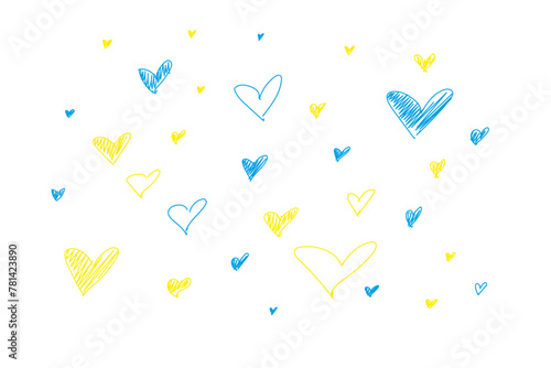 Cuori disegnati a mano giallo e blu colori Ucraina vettoriale calligrafico photo
