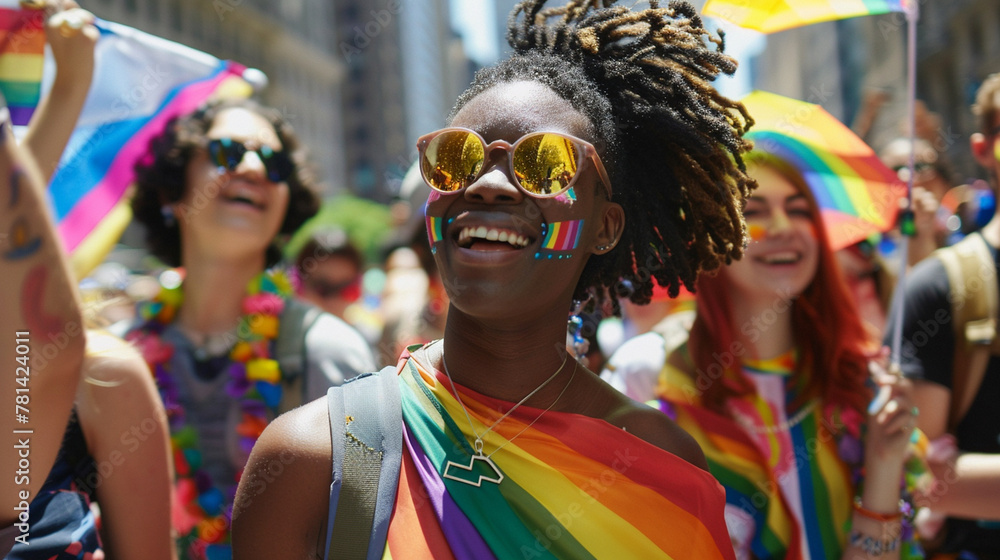 Supportive Allies: Heartfelt images of allies marching alongside LGBTQ+ individuals, showing solidarity and support for equal rights and inclusion, pride month and day, holiday