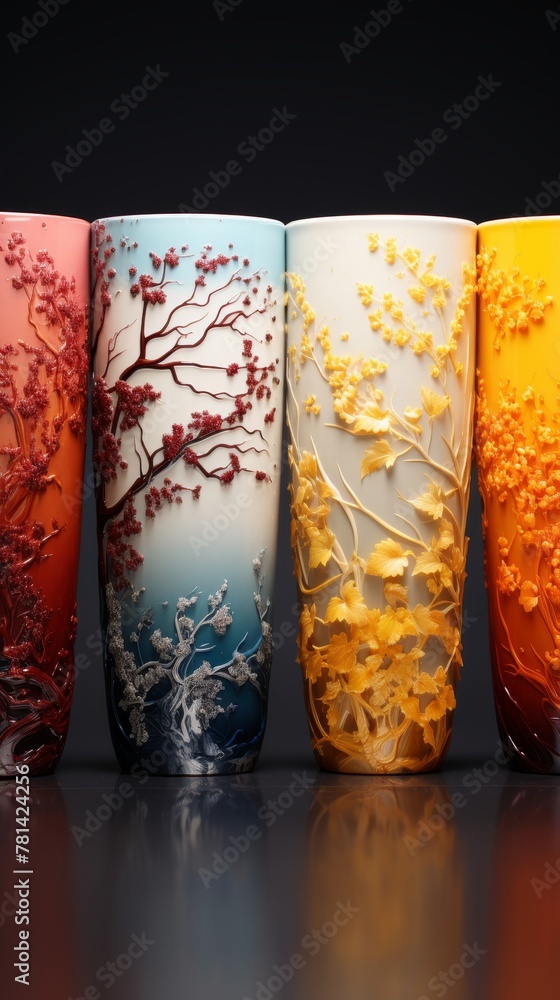 Fototapeta premium Color-changing cups, Seasons, Celebrating natures beauty through cups that change color and pattern with each season