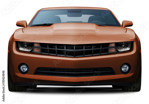 Powerful American muscle car in full brown color front view. Isolated on a transparent background.