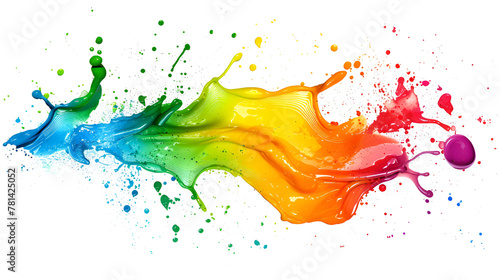Colored splashes of water on a white background ,Artistic red green and yellow paint splashing ,rainbow streaks of paint on a white background 