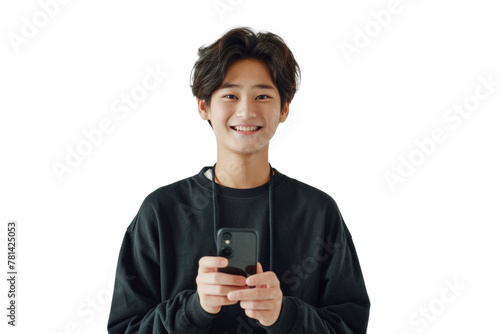 East Asian Man with Phone Smiling