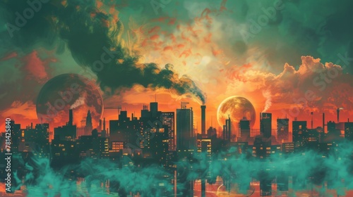 Apocalyptic cityscape with exploding planet