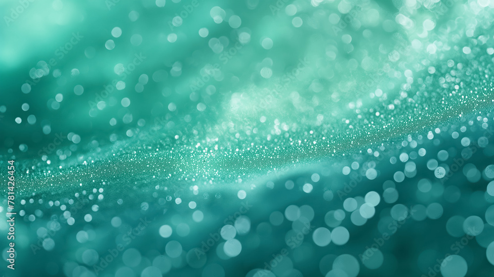 Abstract Wavy Green Background with Glitter and Bokeh Lights