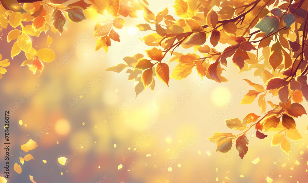 Serene Autumn Park Landscape with Falling Leaves at Sunset Serene Autumn Park Landscape with Falling Leaves at Sunset