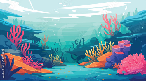 Illustration of a sea with colorful coral reefs and