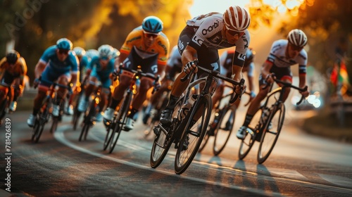 Cycling competition, cyclist athletes riding a race photo