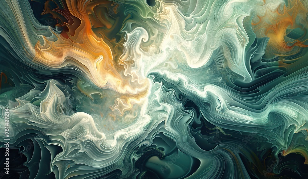 Abstract fluid art swirl in hues of green and orange Abstract fluid art swirl in hues of green and orange