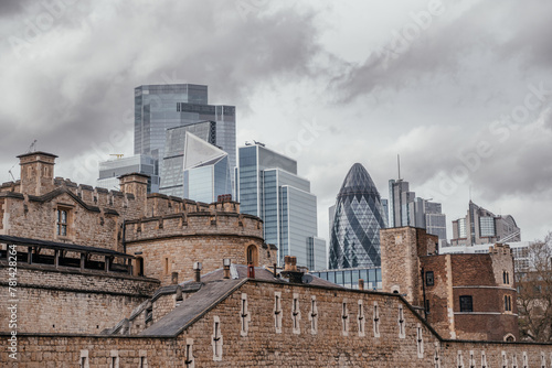 Historic Tower of London with Modern Skyline Background