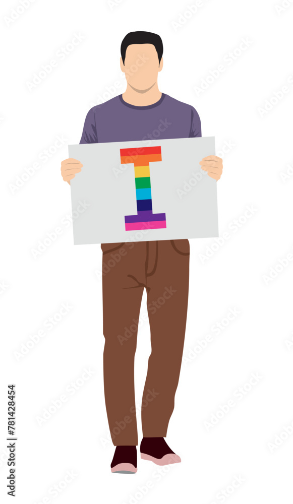 People at pride parade holding placards with letter I demonstration for LGBT rights. Lesbian, Gay, bisexual, transgender, queer activists. Sexual diversity. LGBTQ Community concept. People at pride parade holding placards with letter I demonstration for LGBT rights. Lesbian, Gay, bisexual, transgender, queer activists. Sexual diversity. LGBTQ Community concept.