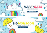 Hand drawn monsoon season sale banners template