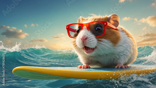 cute hamster rides on a surfboard © tanya78