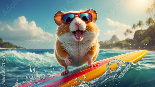 cute hamster rides on a surfboard playful © tanya78