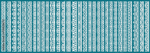 Vector set of lace border vignettes, suitable for laser cutting. Vintage flourish ornaments, cutout paper decoration