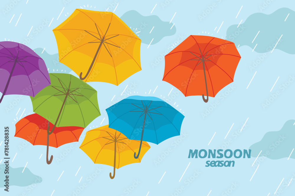 Colorful umbrellas monsoon season background