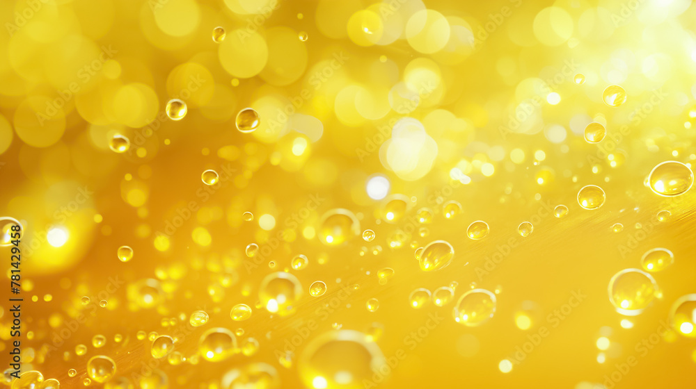 Radiant Yellow Abstract with Dewdrops and Bokeh Effect