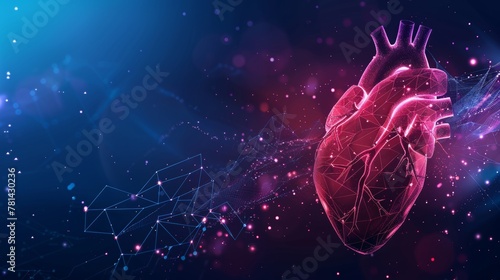 Scientific style graphic of a realistic heart with polygonal structure, representing the progress of science technology