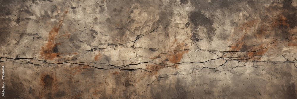 Grungy Concrete Wall With Rust Stains And Cracked Texture. Aged Concrete Surface With Rusty Marks. Generative AI