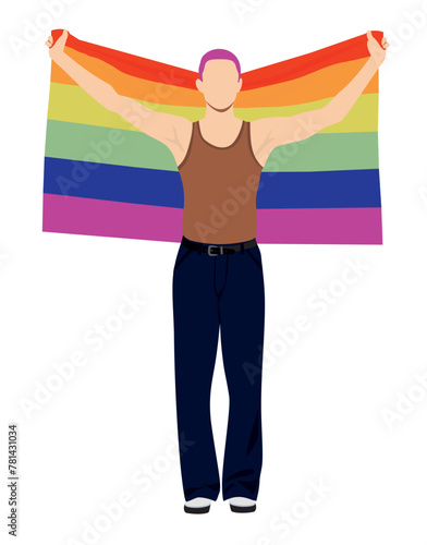 Lgbtq community. Transgender community holding rainbow flag. gay holding flag. Lgbt crowd protest, love and romantic parade concept vector.