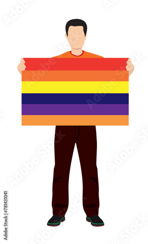 Lgbtq community. Transgender community holding rainbow flag. gay holding flag.  Lgbt crowd protest, love and romantic parade concept vector.