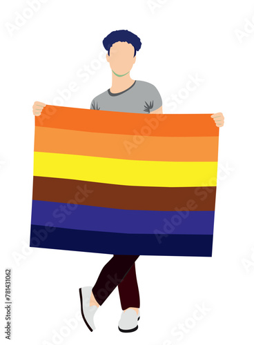 Lgbtq community. gay holding flag.  Transgender community holding rainbow flag. Lgbt crowd protest, love and romantic parade concept vector.