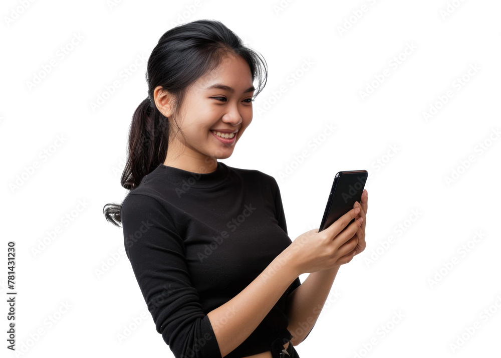 Southeast Asian Female Smiling at Phone Southeast Asian Female Smiling at Phone