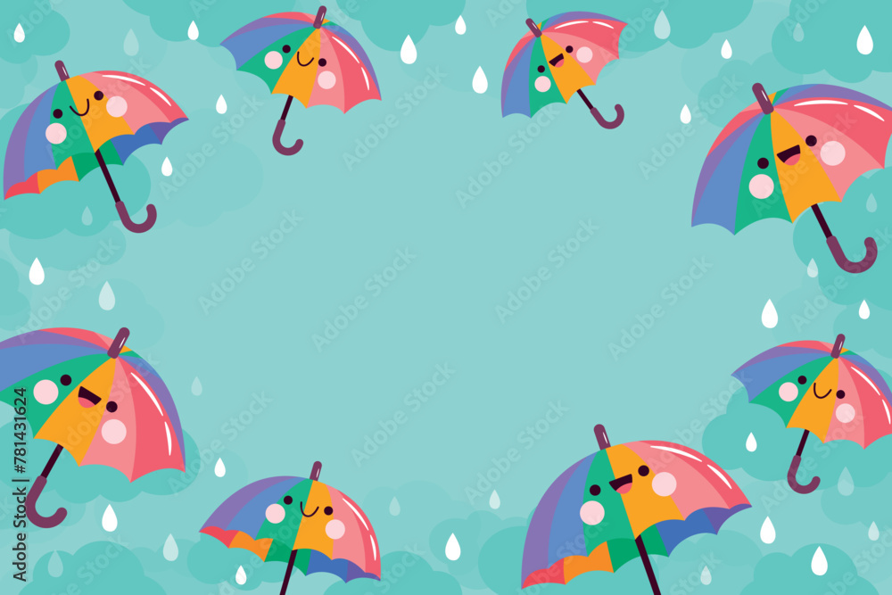 Flat monsoon season background with rainbow umbrellas