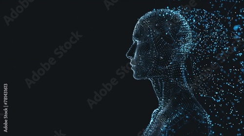 A concept of the digital twin or the machine learning, which combines the shape of a human with an electronic pattern photo