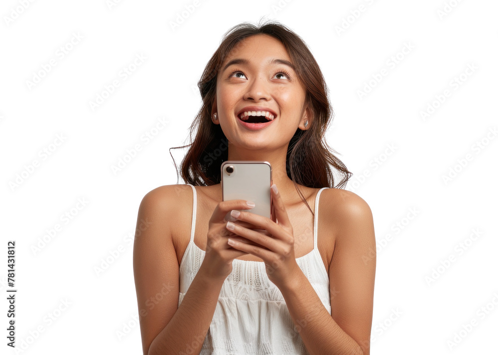 Joyful Asian Woman Using Smartphone Joyful Asian Woman Using Smartphone