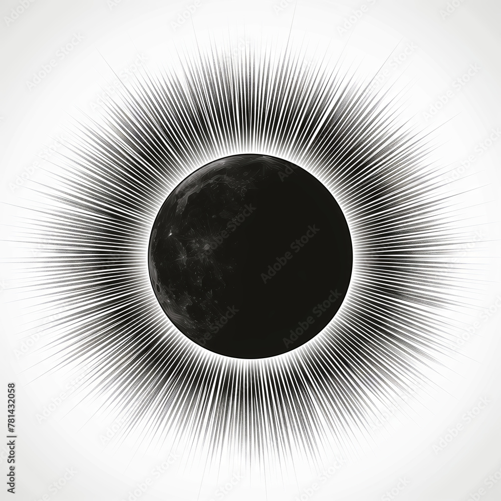 Full solar eclipse, rays radiating outwards - obrazy, fototapety, plakaty 