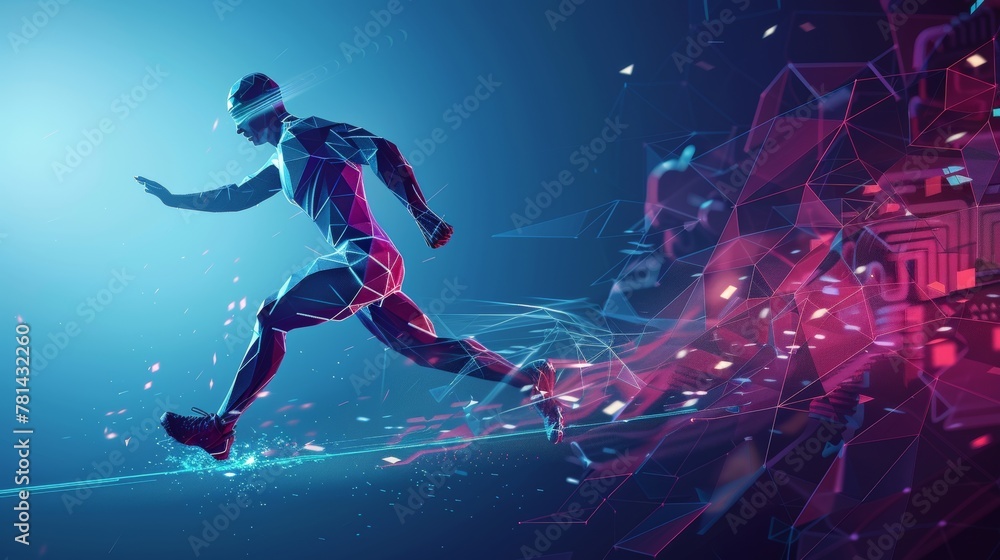Sports science technology, futuristic polygon runner