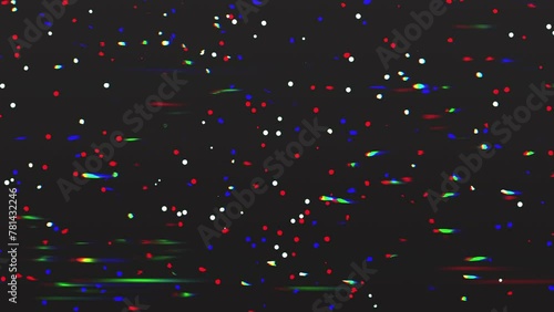 Colorful retro glitch dotted lines animation on a dark background. Technology glitch effect on black background. VJ vivid movement laser speed shapes for night clubs, festival, techno, rave, trance	 photo